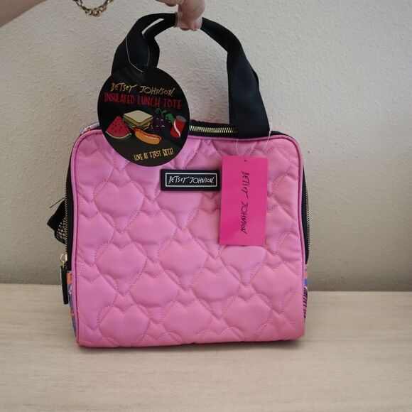 Betsey Johnson TBJ-1286 Pink Multi Heart Insulated Lunch Tote W/Mesh Pouch - Picture 5 of 9
